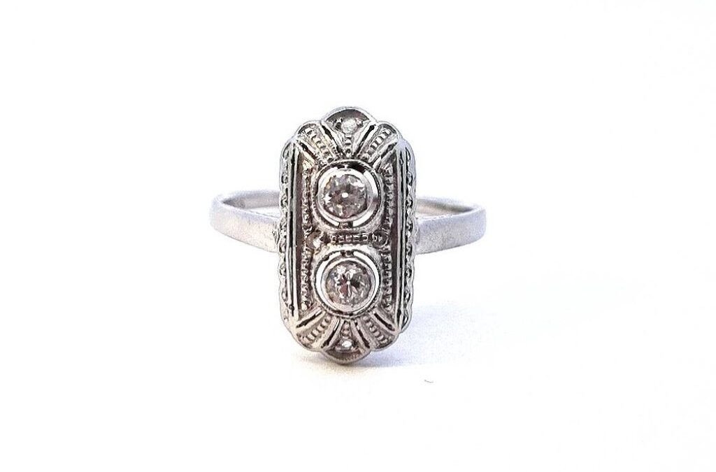 Zlatý prsten s diamanty, Art-Deco, vel. 54