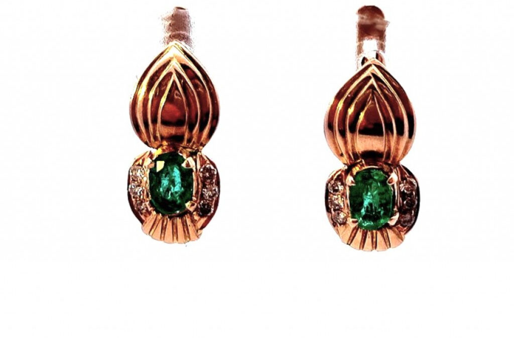 Zlaté náušnice se smaragdy a diamanty, visací
