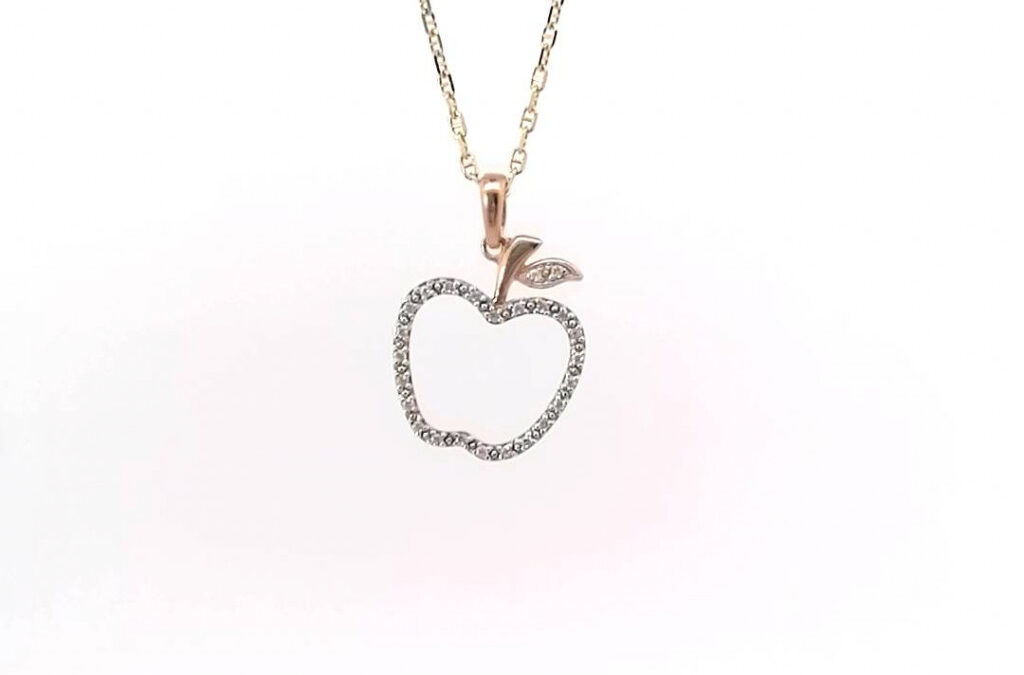 Přívěs z růžového zlata se zirkony, jablko