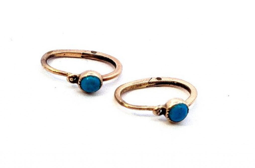 Starožitné zlaté náušnice s tyrkysem, Rakousko-Uhersko, visací