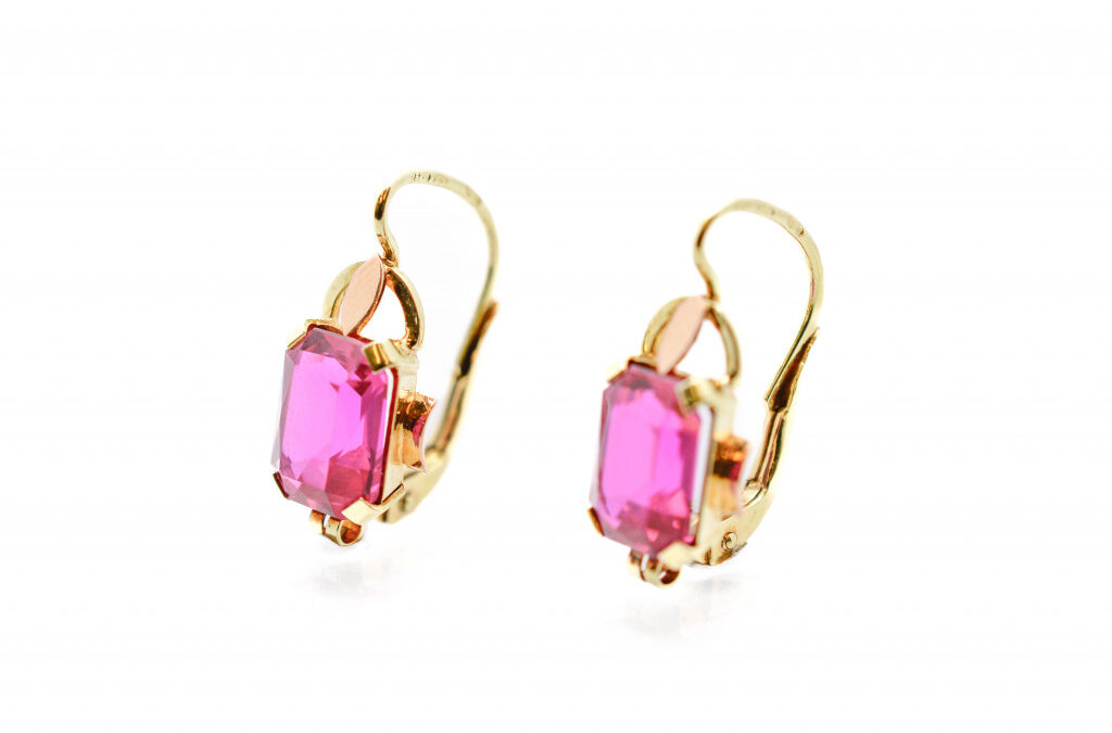 Zlaté náušnice s rubíny, visací