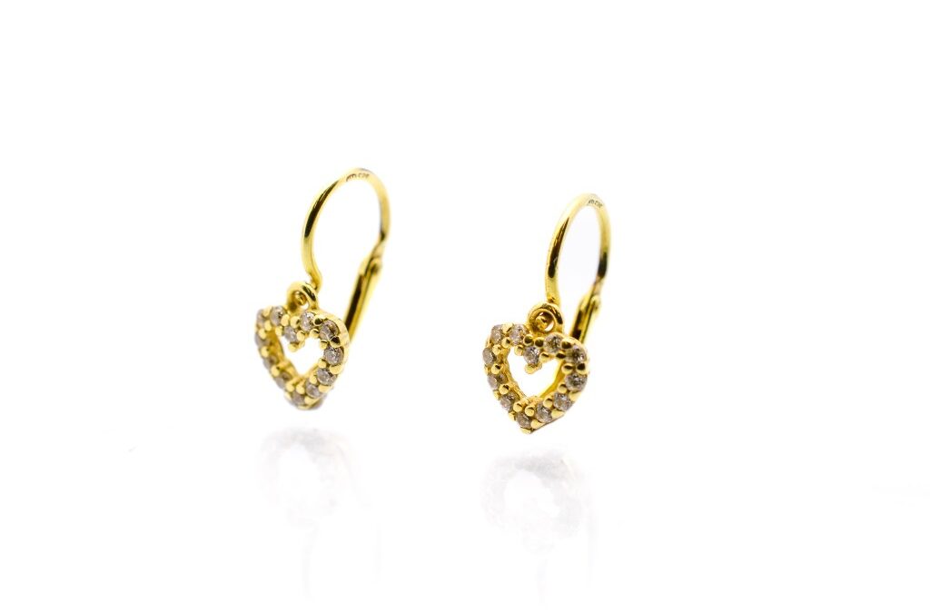 Zlaté dětské náušnice se zirkony, visací